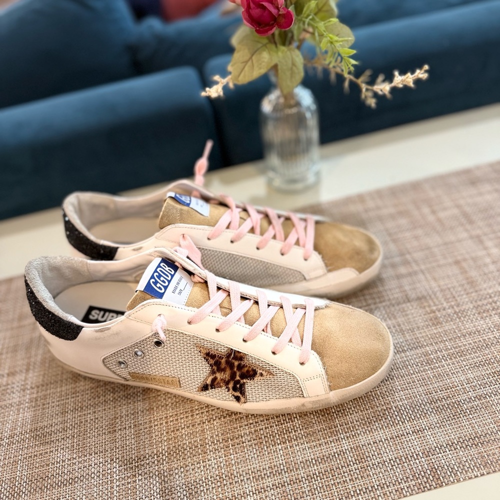 Size 42 Golden Goose Women's Net w Suede Cheetah and glitter. Excellent!